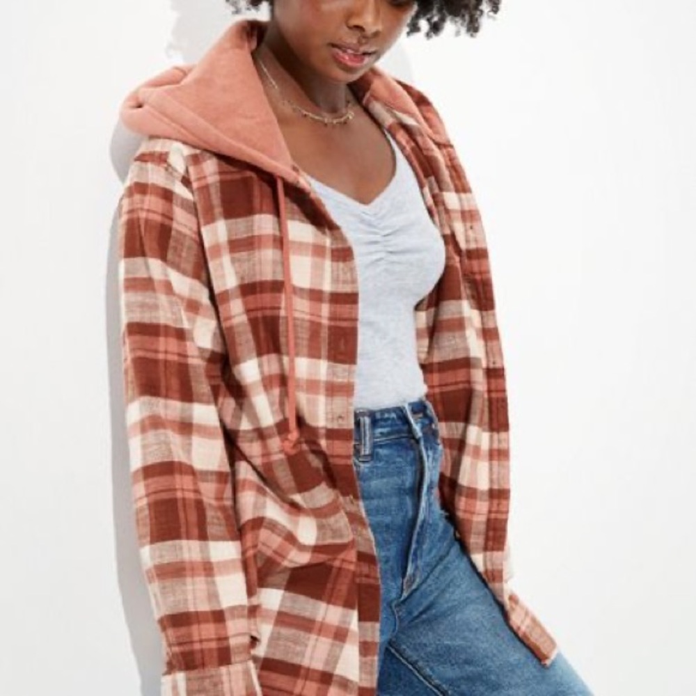 American eagle hooded flannel shirt oversized